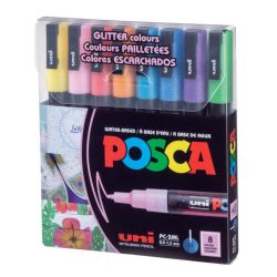 POSCA акрилни маркери 3M - Комплект 8 бр. ГЛИТЕР цветове