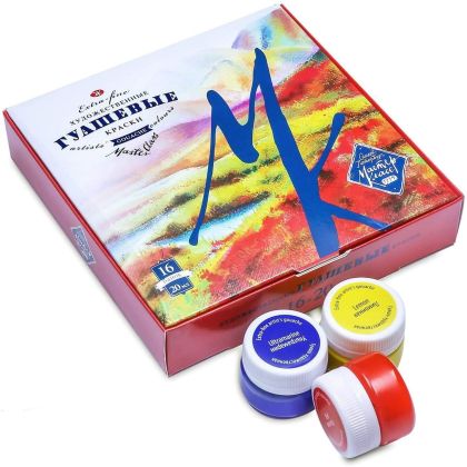 Master Class Set of profesional gouache paints 16 colors of 20 ml each.