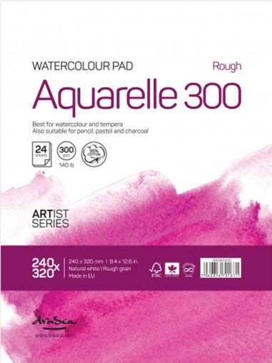 'Aquarelle Rough 300' формат А4, 12 листа натурално бял картон 300 g 35% памук